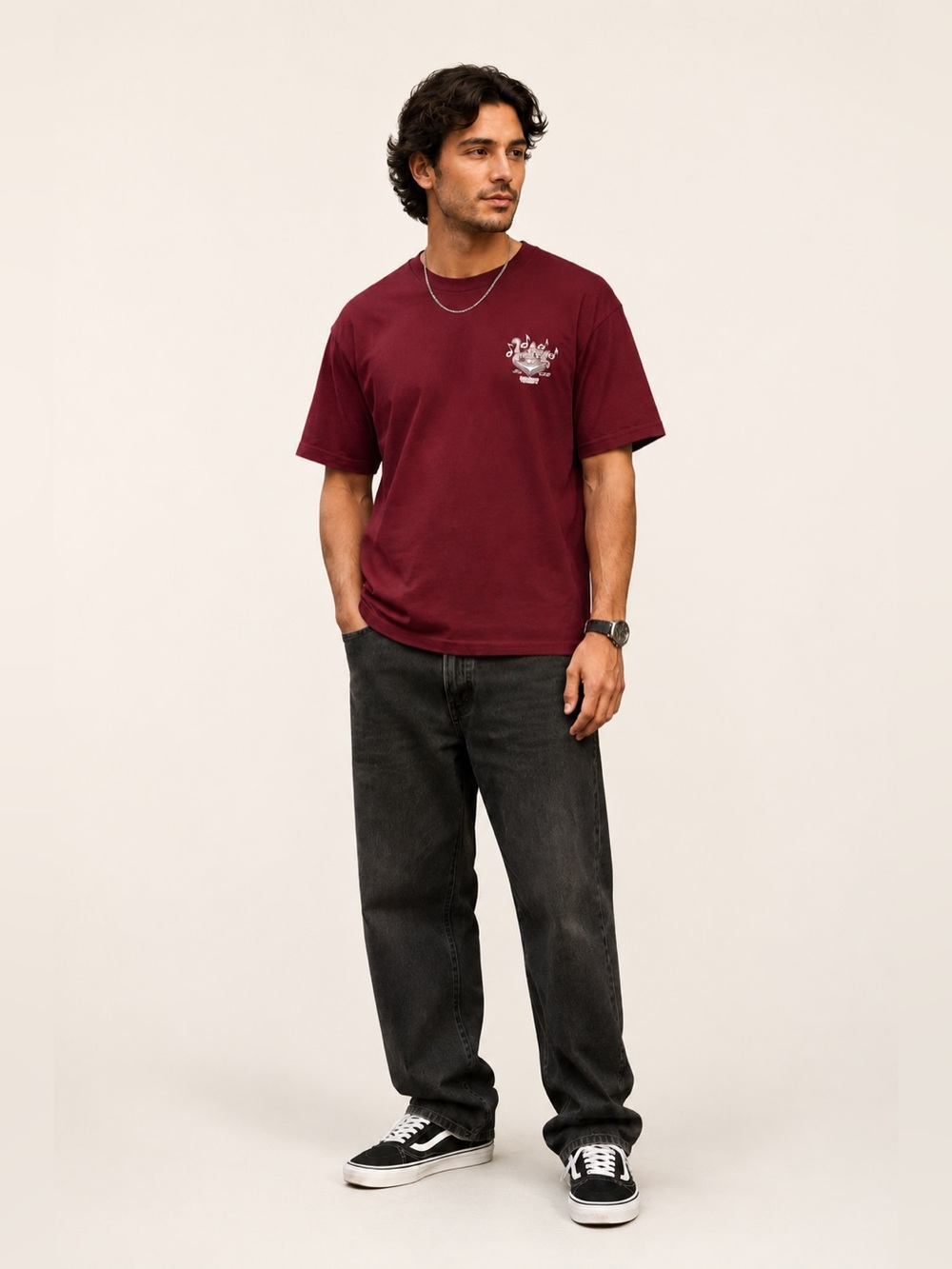 Vans Scratched Records Burgundy Graphic T-Shirt Men’s XL Cat DJ Skate Tee